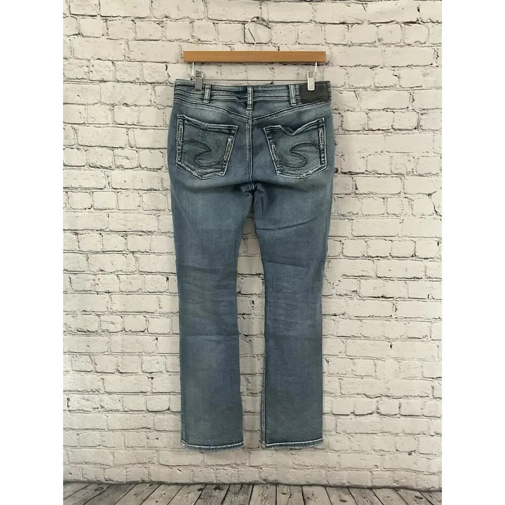 Silver Jeans Womens 30x31 Blue Suki Mid Slim Boot Distressed‎ Pants Denim